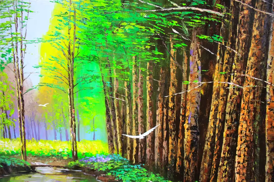 Original Oil Painting "Lush Foliage" by First-Class Painter Park Il – Collectible Hand-Painted Forest Landscape Art 7612