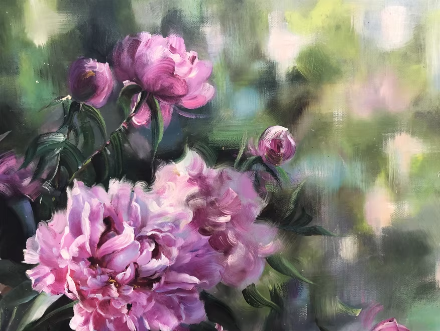 Original Oil Painting "Peonies" by First-Class Painter Ji Yanxin – Collectible Hand-Painted Floral Art 15960