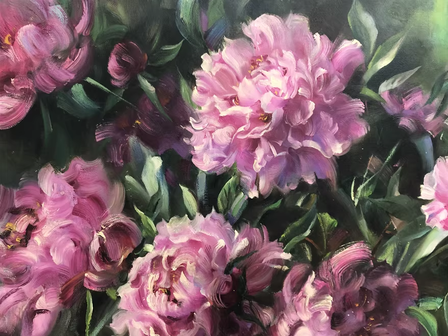 Original Oil Painting "Peonies" by First-Class Painter Ji Yanxin – Collectible Hand-Painted Floral Art 15960