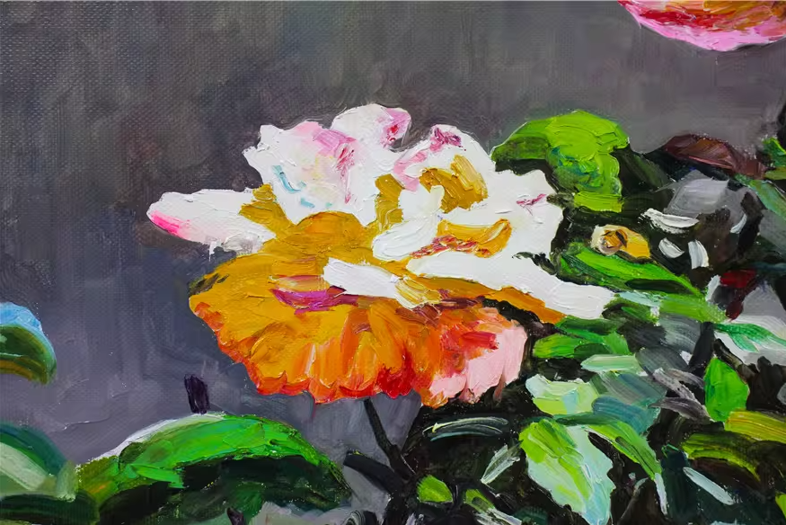 Original Oil Painting "Flowers" by DPRK First-Class Painter Li Sung Chol – Collectible Hand-Painted Floral Art 1095