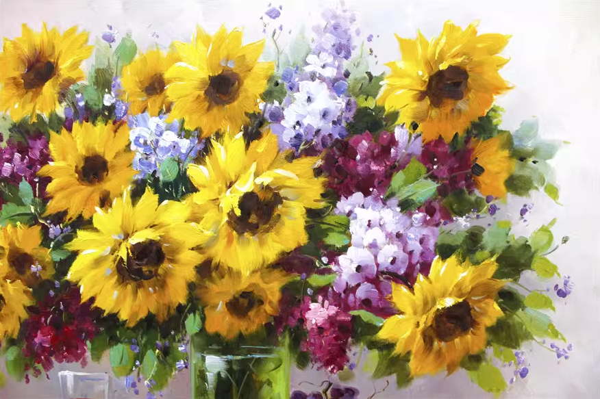 Original Oil Painting "Vase with Sunflowers" by DPRK First-Class Painter Fang Sunhee – Collectible Hand-Painted Still Life Art 1851