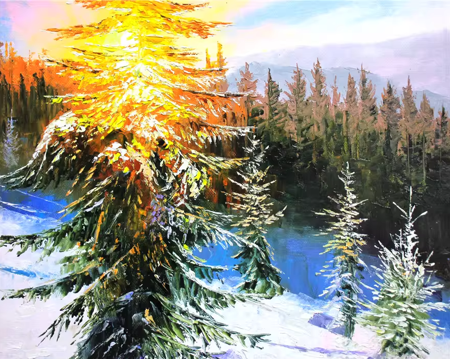 Original Oil Painting "Pine Tree Braving the Snow" by First-Class Painter Li Yuan Tian – Collectible Hand-Painted Winter Landscape Art 7600