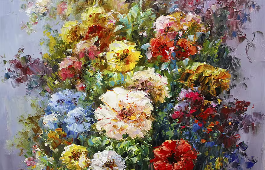 Original Oil Painting "Vase of Mixed Flowers" by First-Class Painter Li Huan – Collectible Hand-Painted Floral Still Life Art 1867