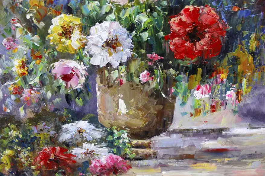 Original Oil Painting "Vase of Mixed Flowers" by First-Class Painter Li Huan – Collectible Hand-Painted Floral Still Life Art 1867