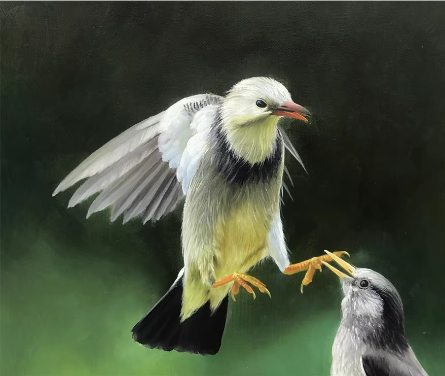 Original Oil Painting "Starlings" by First-Class Painter Kim Kyung Mi – Collectible Hand-Painted Wildlife Art G2345