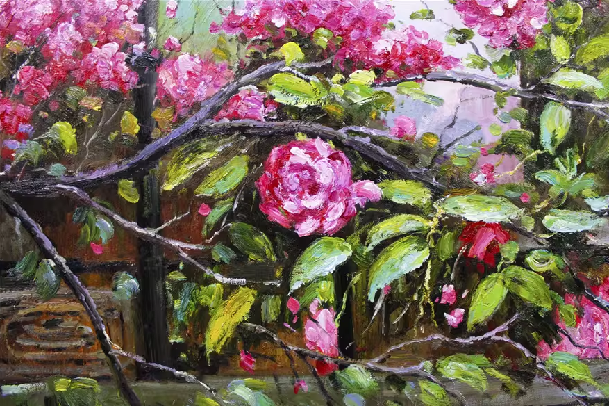 Original Oil Painting "Garden Flowers" by DPRK First-Class Painter Kim Nam Soo – Collectible Hand-Painted Floral Art G1801