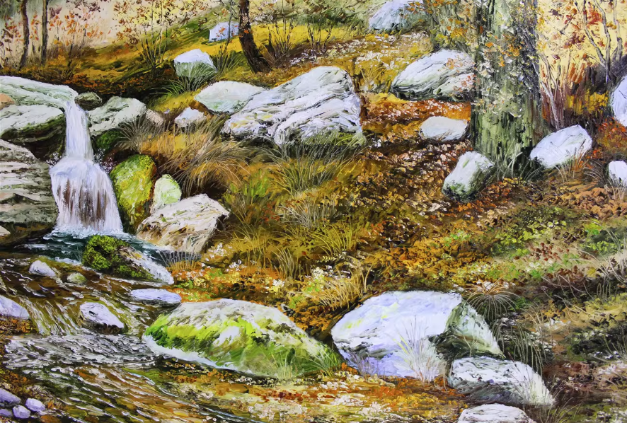 Original Oil Painting "Autumn" by DPRK First-Class Artist Kim Jong Soo – Collectible Hand-Painted Autumn Landscape Art G1991