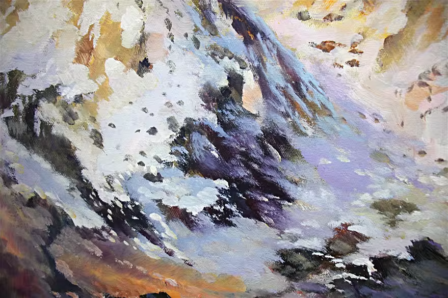 Original Oil Painting "Silver Mountain" by First-Class Artist In Young – Collectible Hand-Painted Mountain Landscape Art 7025