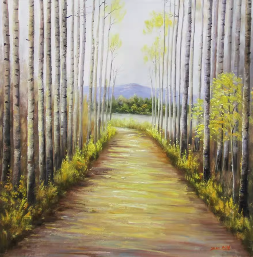 Original Oil Painting "Birch Forest" by First-Class Painter In Young – Collectible Hand-Painted Autumn Landscape Art 6701