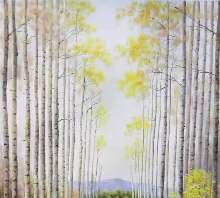 Original Oil Painting "Birch Forest" by First-Class Painter In Young – Collectible Hand-Painted Autumn Landscape Art 6701