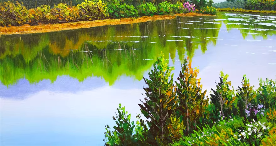 Original Oil Painting "Picturesque Mountains and Clear Waters" by DPRK First-Class Painter Kim Jong Soo – Collectible Hand-Painted Landscape Art 8071