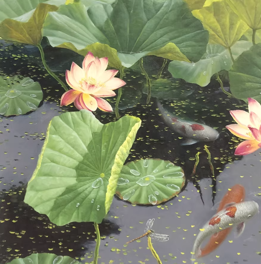 Original Oil Painting "Lotus Pond" by First-Class Painter Kang Nam Chol – Collectible Hand-Painted Still Life & Nature Art 12729