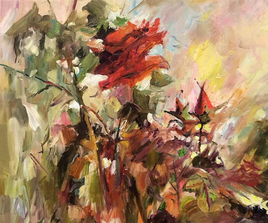 Original Oil Painting "Roses" by First-Class Painter Liu Minghua – Collectible Hand-Painted Floral Art 7085