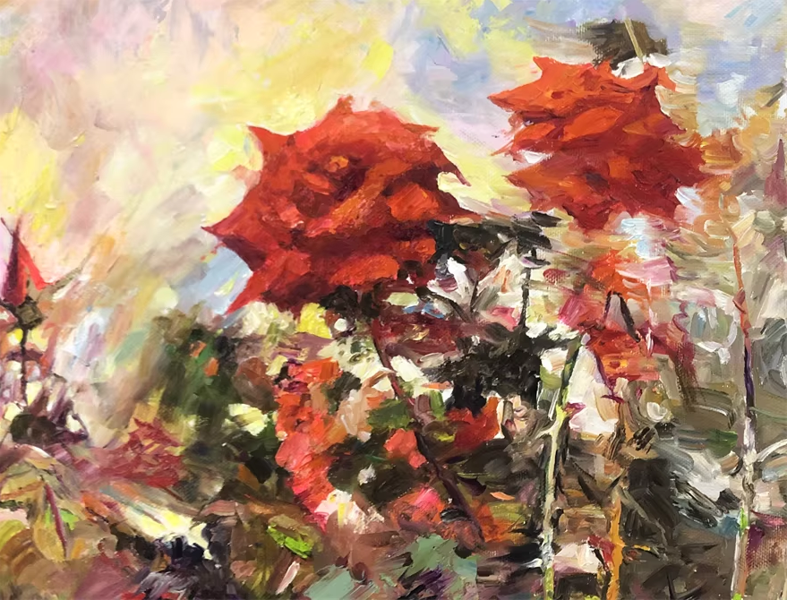 Original Oil Painting "Roses" by First-Class Painter Liu Minghua – Collectible Hand-Painted Floral Art 7085
