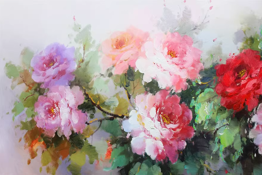 Original Oil Painting "Blooming Prosperity" by First-Class Painter Li Hao – Collectible Hand-Painted Peony Floral Art 624