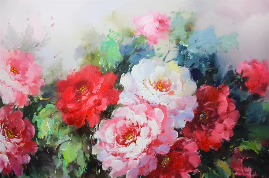 Original Oil Painting "Blooming Prosperity" by First-Class Painter Li Hao – Collectible Hand-Painted Peony Floral Art 624