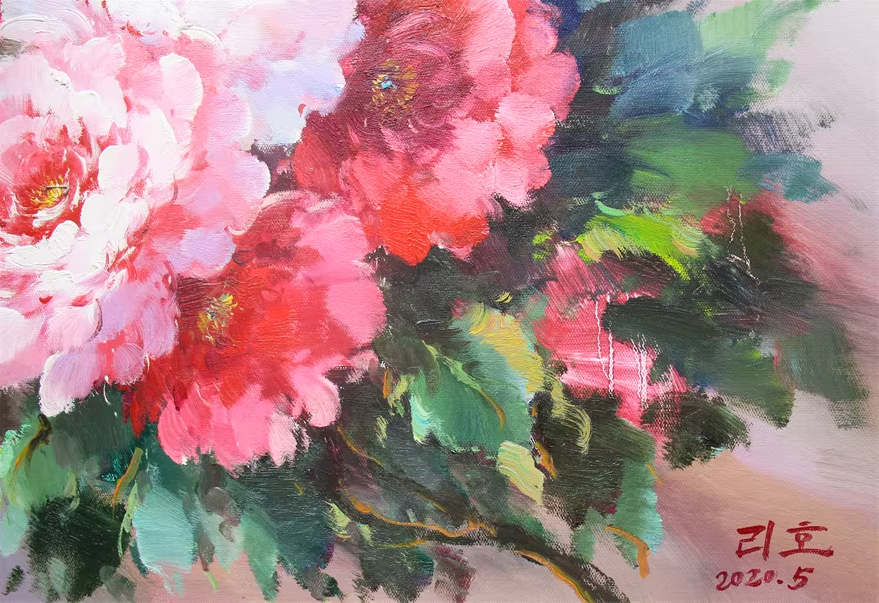 Original Oil Painting "Blooming Prosperity" by First-Class Painter Li Hao – Collectible Hand-Painted Peony Floral Art 624