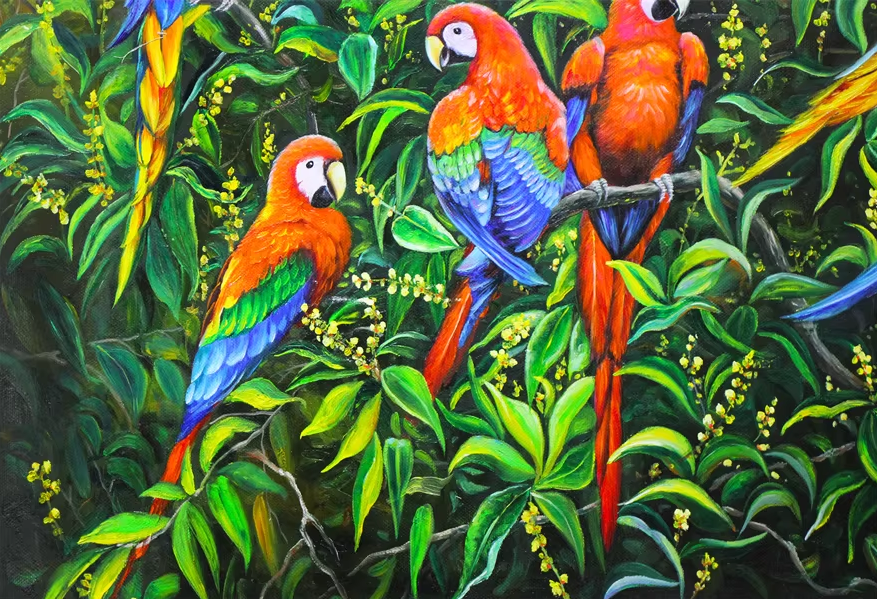 Original Oil Painting "Macaws" by First-Class Painter Liu Fangzhi – Collectible Hand-Painted Wildlife Art 7135