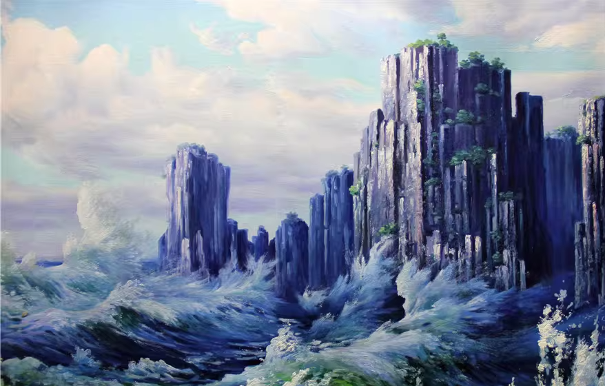 Original Oil Painting "Crashing Waves" by First-Class Painter Cheng Jun – Collectible Hand-Painted Seascape Art 5780