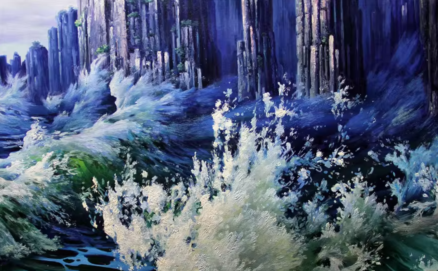 Original Oil Painting "Crashing Waves" by First-Class Painter Cheng Jun – Collectible Hand-Painted Seascape Art 5780
