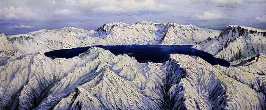 Original Oil Painting "Heaven Lake" by First-Class Painter Zheng Hao – One-of-a-Kind Hand-Painted Mountain Landscape Art 5781