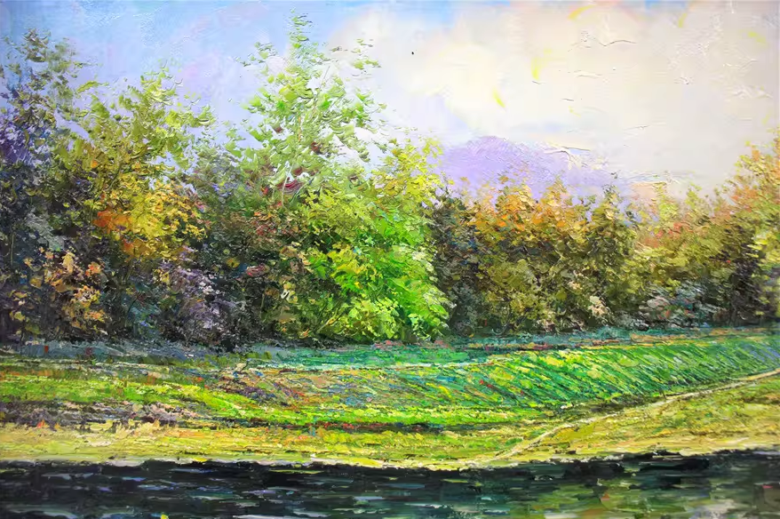 Original Oil Painting "Vibrant Spring" by DPRK First-Class Painter Song Young Hae – Collectible Hand-Painted Spring Landscape Art 1751