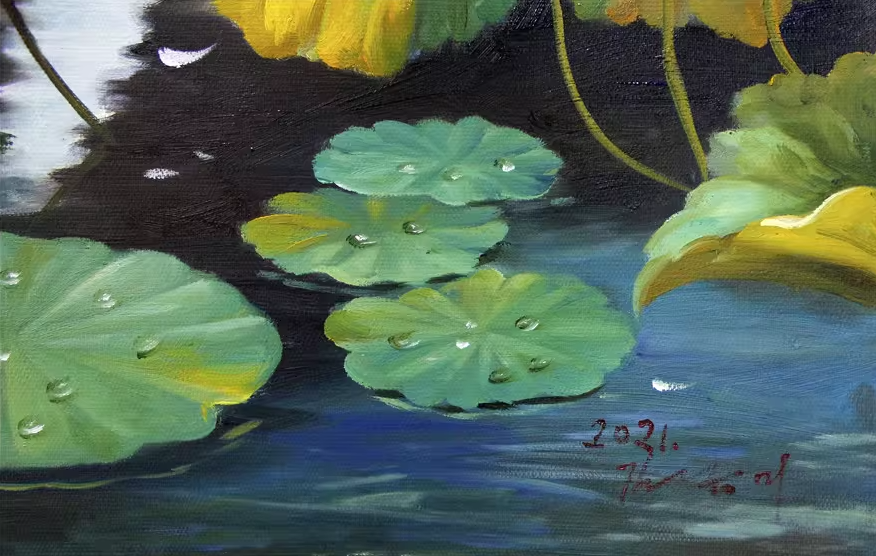 Original Oil Painting "Swan and Cygnets" by First-Class Painter Kim Kyung Mi – Collectible Hand-Painted Wildlife Art 1907