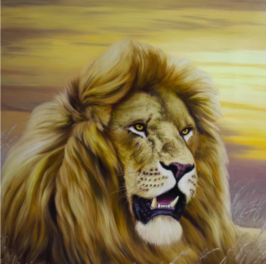 Original Oil Painting "Lion King" by Honored Artist Kim Yong Chol – One-of-a-Kind Hand-Painted Wildlife Art 1078