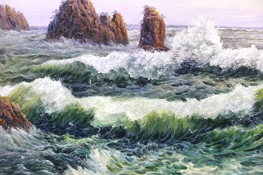 Original Oil Painting "Blue Sea and Sky" by First-Class Painter Oh Sung Il – One-of-a-Kind Hand-Painted Seascape Art 7743