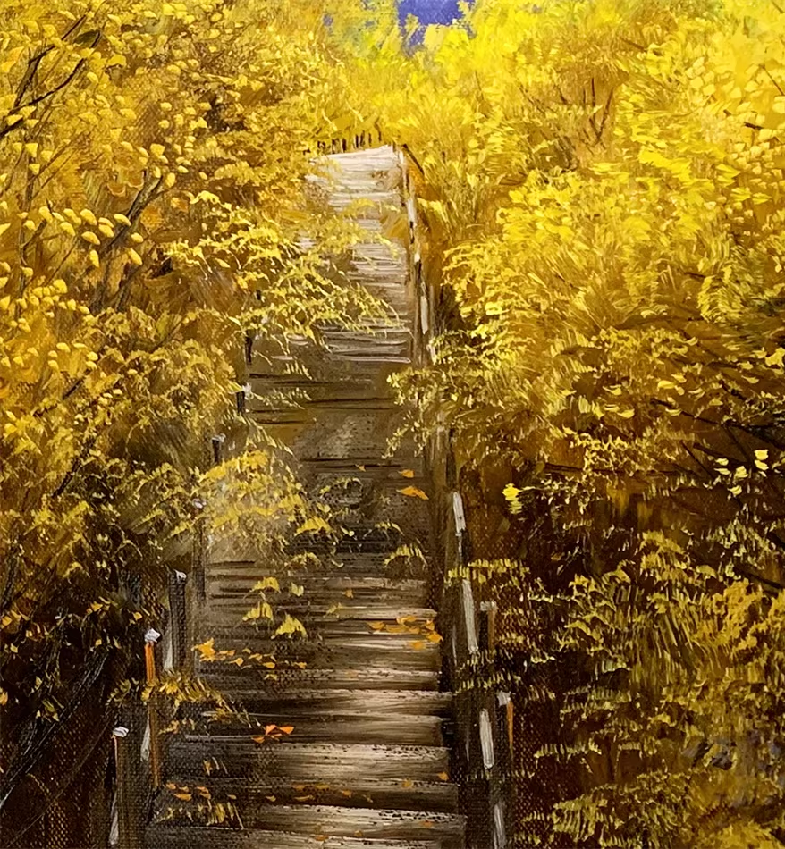 Original Oil Painting "The Path" by DPRK First-Class Painter Kim Nam Hyuk – One-of-a-Kind Hand-Painted Mountain Landscape Art 8233