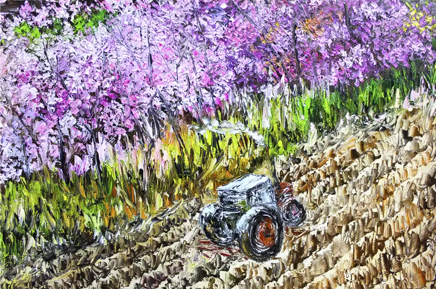 Original Oil Painting "Rural Scenery" by DPRK First-Class Artist Kim Jong Soo – One-of-a-Kind Hand-Painted Pastoral Landscape Art 1855