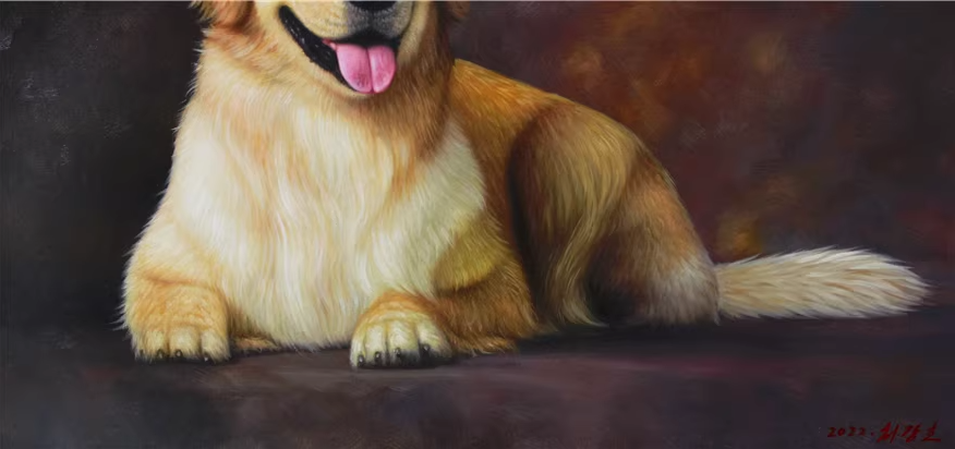 Golden Retriever Oil Painting by Choi Gang Ho | Original Pet Portrait Art 8283