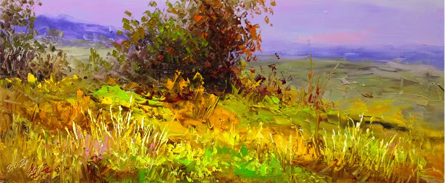 Original Oil Painting – Mountain Scenery | Hand-Painted Impressionist Landscape Art by Kim Chol Jun 8169
