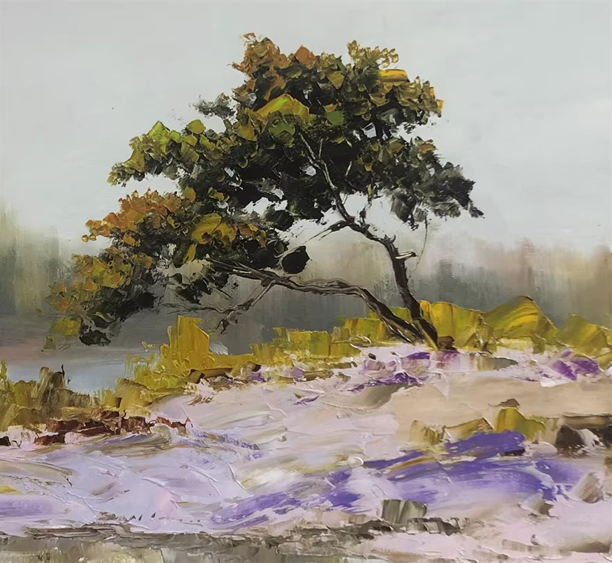 Original Oil Painting – Stream Side Scenery | Hand-Painted Impressionist Landscape Art by Kim Chol Jun 12616