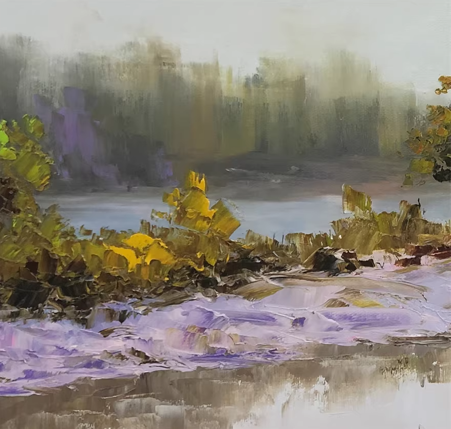 Original Oil Painting – Stream Side Scenery | Hand-Painted Impressionist Landscape Art by Kim Chol Jun 12616