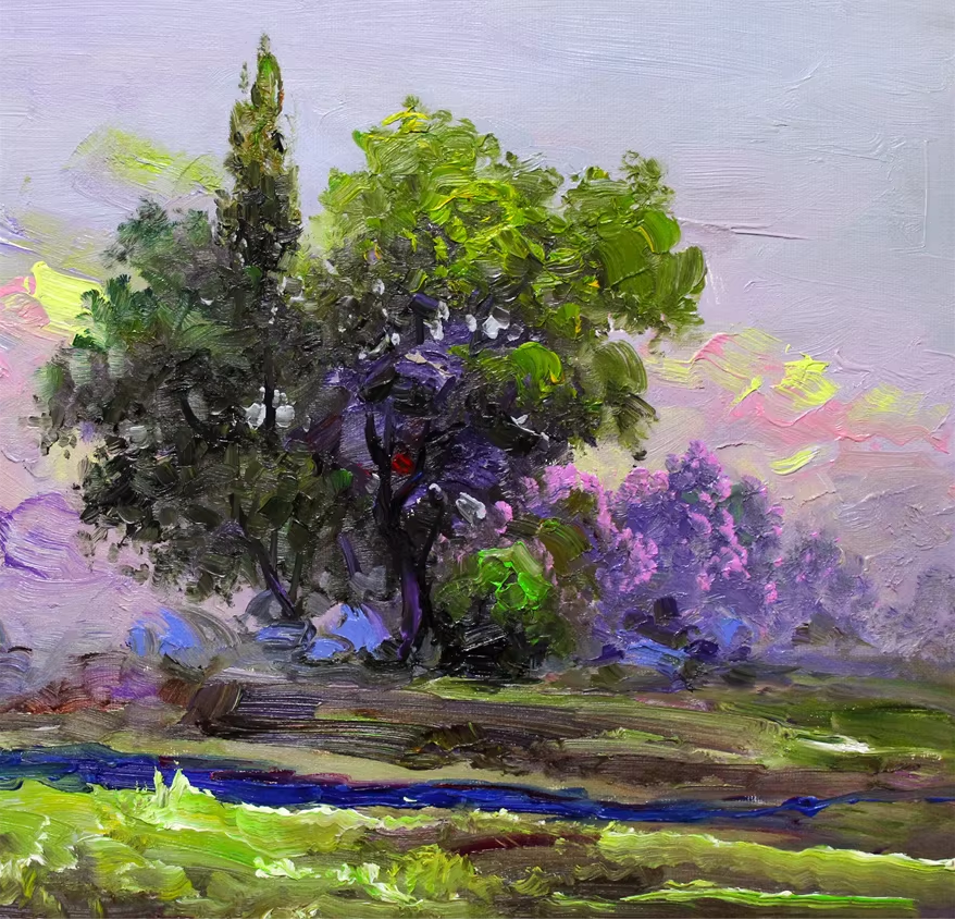 Original Oil Painting – Lush Foliage | Hand-Painted Impressionist Landscape Art by Kim Chol Jun 8149