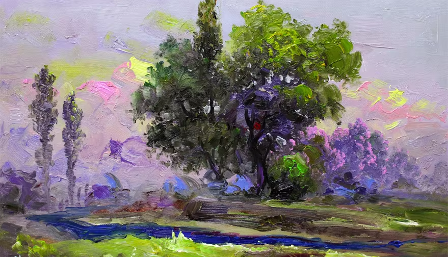 Original Oil Painting – Lush Foliage | Hand-Painted Impressionist Landscape Art by Kim Chol Jun 8149