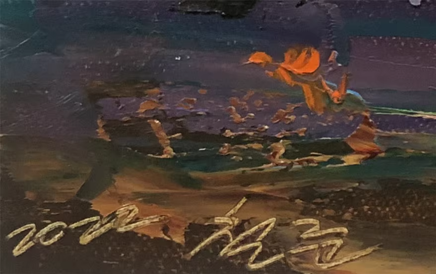 Original Oil Painting – Crimson Sunset Glow | Hand-Painted Impressionist Landscape Art by Kim Chol Jun 11720