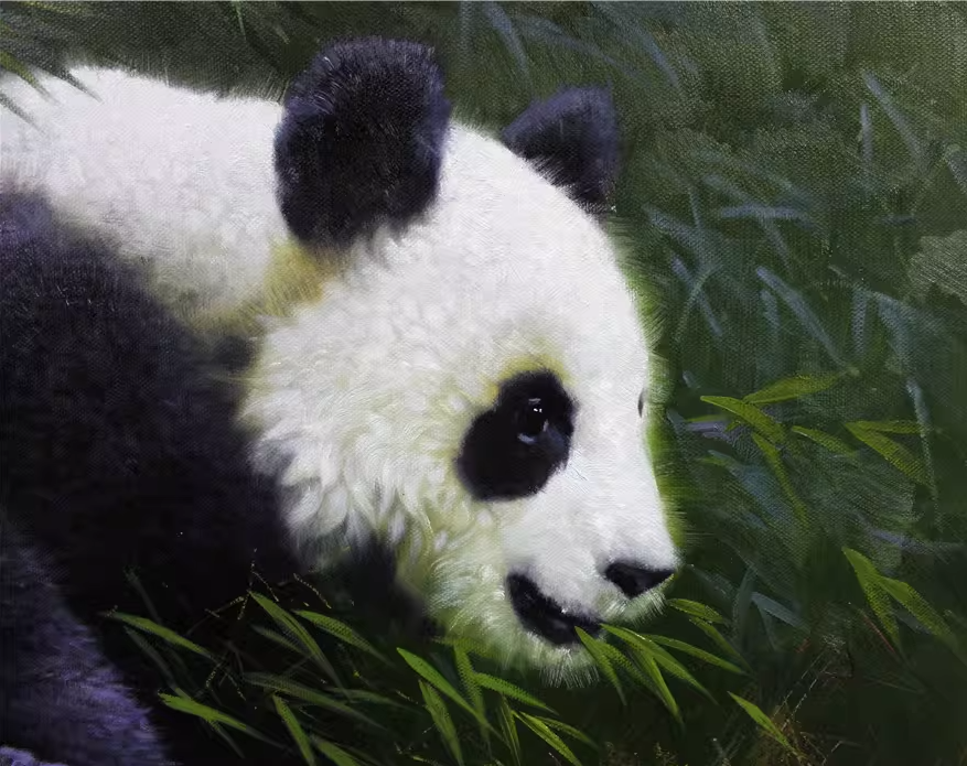 Original Oil Painting – Giant Pandas | Hand-Painted Hyper-Realist Wildlife Art by Kim Nam Hyuk 1036