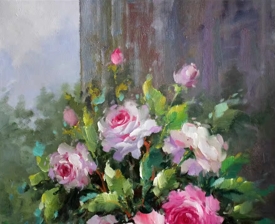 Original Oil Painting – Roses | Hand-Painted Impressionist Still Life Art by Choi Young Chul 1235