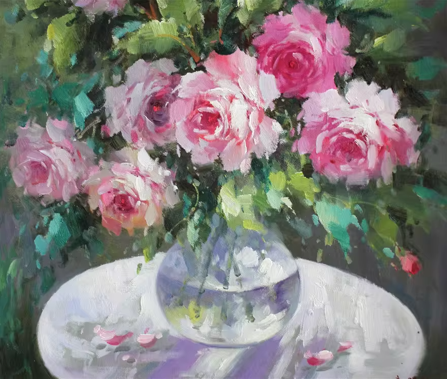 Original Oil Painting – Roses | Hand-Painted Impressionist Still Life Art by Choi Young Chul 1235