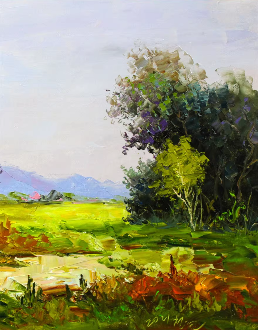 Mountain View Landscape Oil Painting by Kim Chol Jun 8136