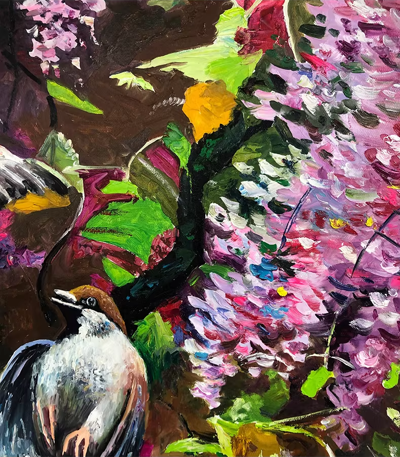 Original Oil Painting "Birds" by First-Class Painter Hong Myung Il – Collectible Hand-Painted Impressionist Wildlife Art, One-of-a-Kind G2482