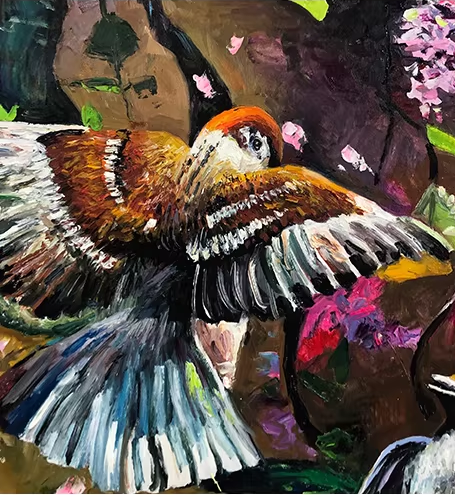 Original Oil Painting "Birds" by First-Class Painter Hong Myung Il – Collectible Hand-Painted Impressionist Wildlife Art, One-of-a-Kind G2482