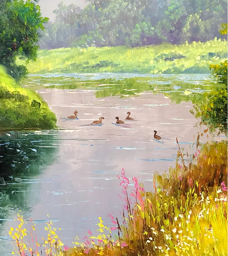 Original Oil Painting "Stream Side Beauty" by First-Class Painter Kim Chol Jun – Collectible Hand-Painted Impressionist Landscape Art 12983