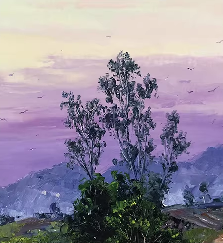 Original Oil Painting "Purple Qi from the East" by Meritorious Painter Kim Young Chul – Collectible Hand-Painted Impressionist Landscape Art 14675