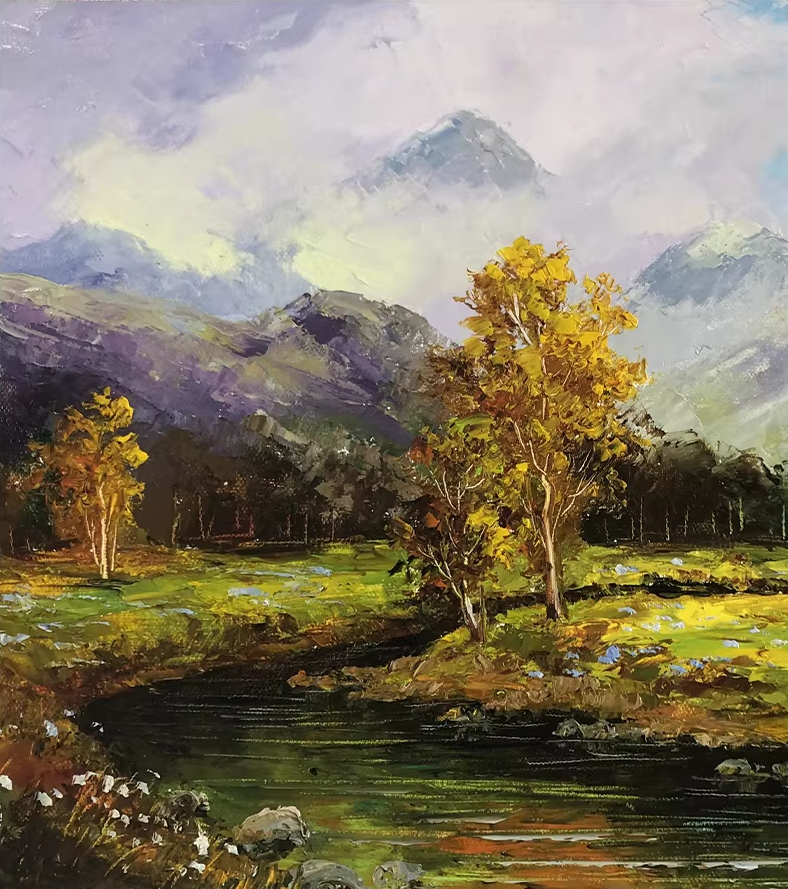 Original Oil Painting "Clear Mountains and Beautiful Waters" by Meritorious Painter Kim Young Chul – Collectible Hand-Painted Impressionist Landscape Art 14672