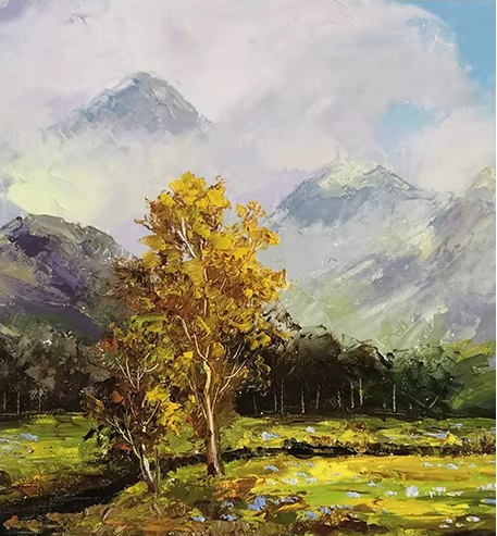 Original Oil Painting "Clear Mountains and Beautiful Waters" by Meritorious Painter Kim Young Chul – Collectible Hand-Painted Impressionist Landscape Art 14672