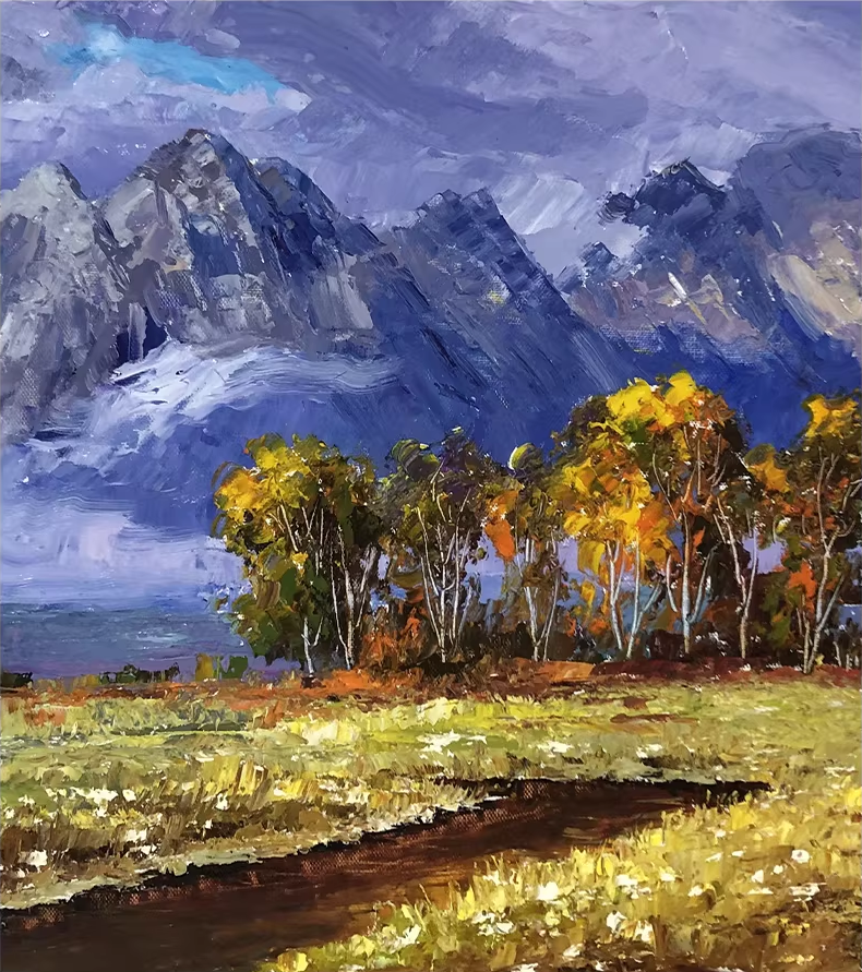 Original Oil Painting "Autumn Mountains in Clouds" by Meritorious Painter Kim Young Chul – Collectible Hand-Painted Impressionist Landscape Art 14683