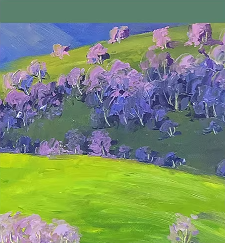 Original Oil Painting "Purple Grove" by Meritorious Painter Kim Young Chul – Collectible Hand-Painted Impressionist Landscape Art 9447